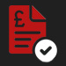 an icon of an invoice with a checkmark below it