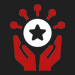 an icon of a star within an orb held up by a pair of hands